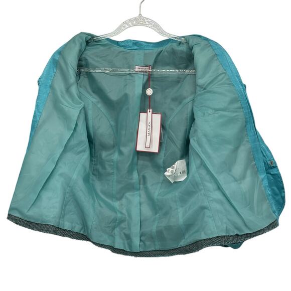 Max & Co Patchwork Blazer Wool Mohair Women 10 Blue Plaid Preppy Steampunk NEW - Picture 12 of 15